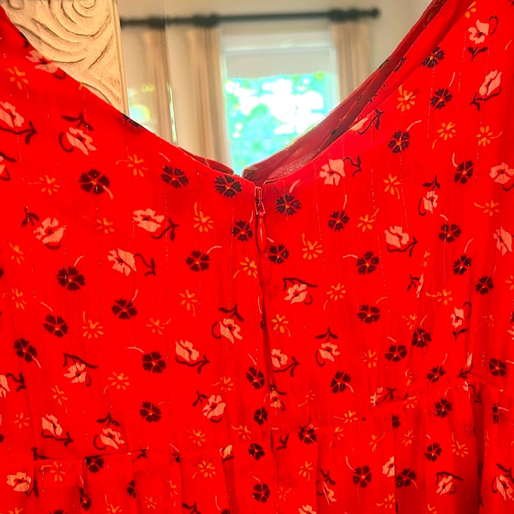 Madewell Red Floral Ruffle Strap Wrap Dress - Picture 9 of 10